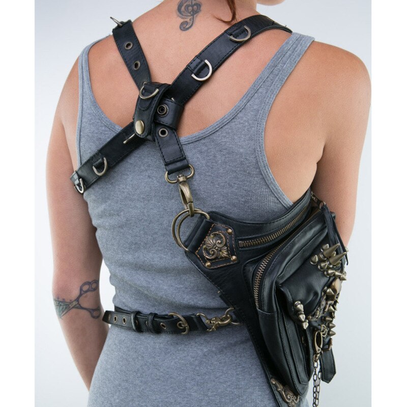 Black Adjustable Steampunk Skull Bag