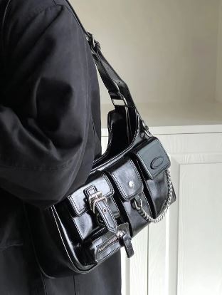 Black Multi Pocket Shoulder Bag