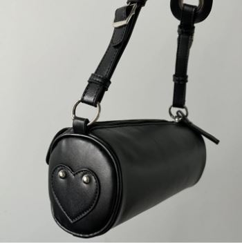 Black Double Pocket Cylinder Shoulder Bag