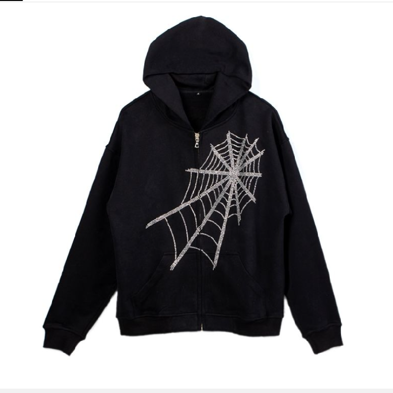 Black Silver Spider Web Hoodie